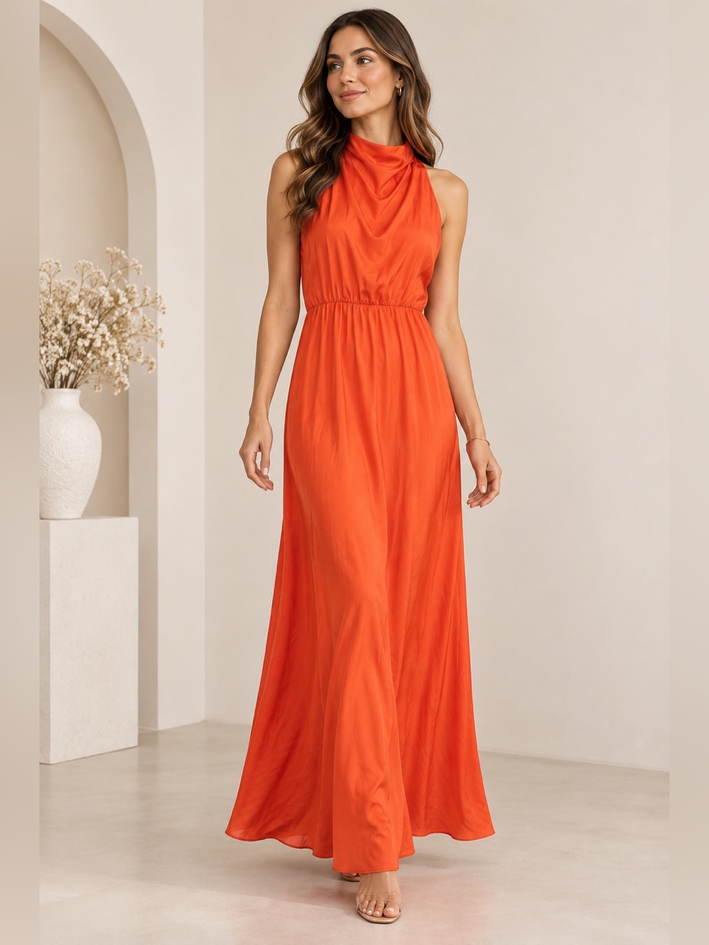 PRETTYGARDEN Orange Sleeveless Maxi Dress Size Medium